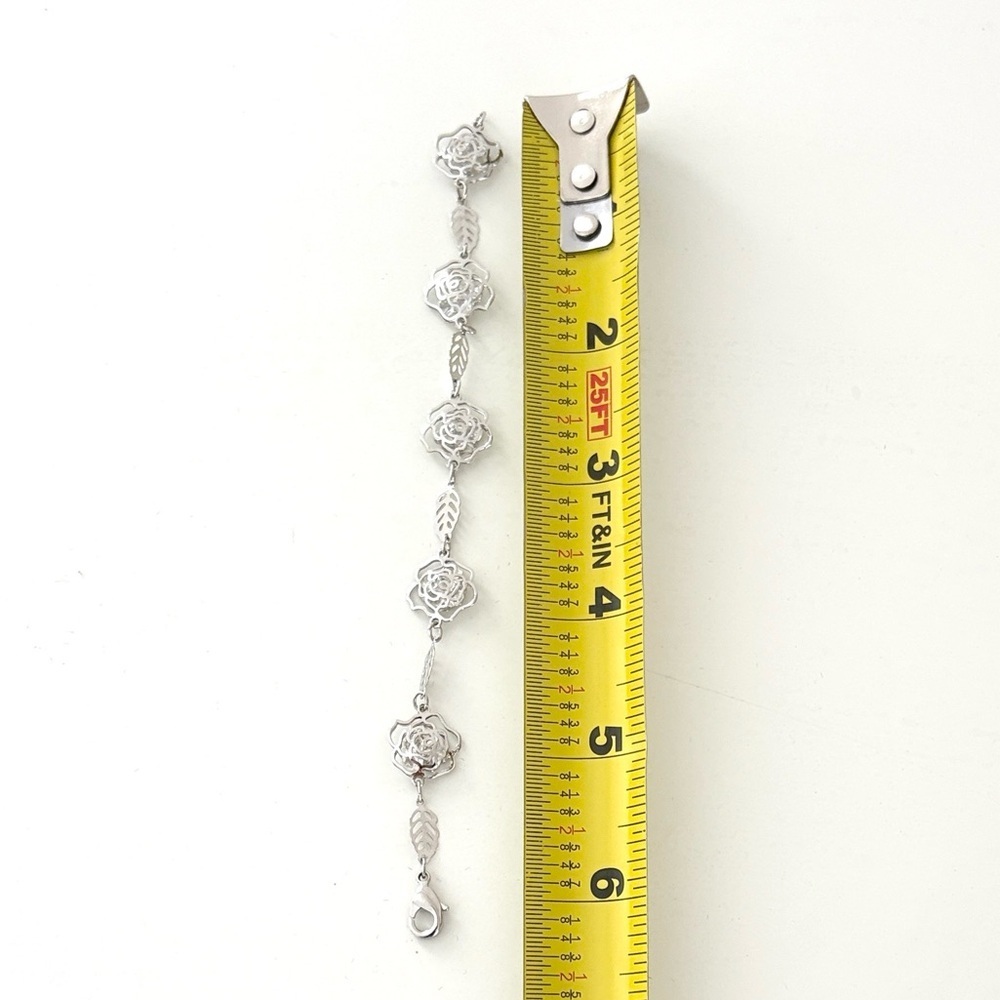 New! Elegant Silver Hollow Rose Bracelet With Clear Crystals Inside - Picture 4 of 4